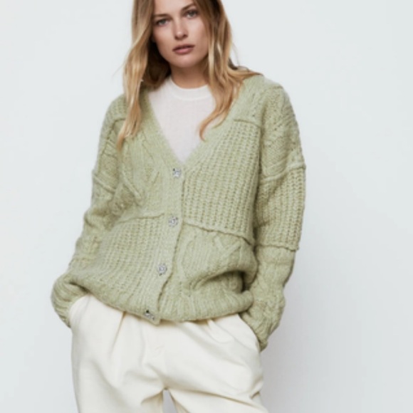 Sweaters - zara green pastel m bougie button oversized cardigan m